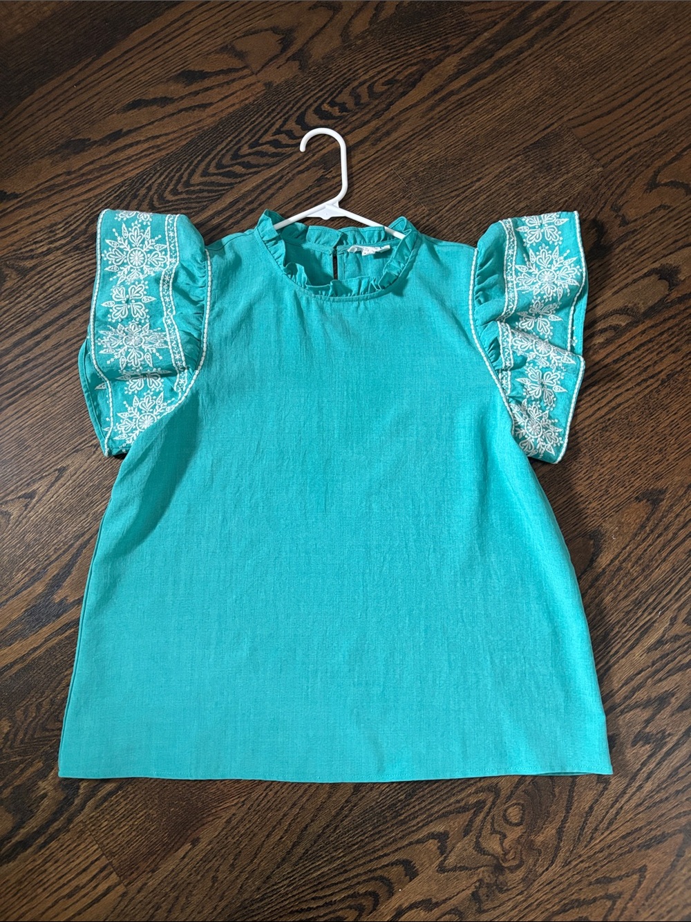THML Teal Ruffle Sleeve Top